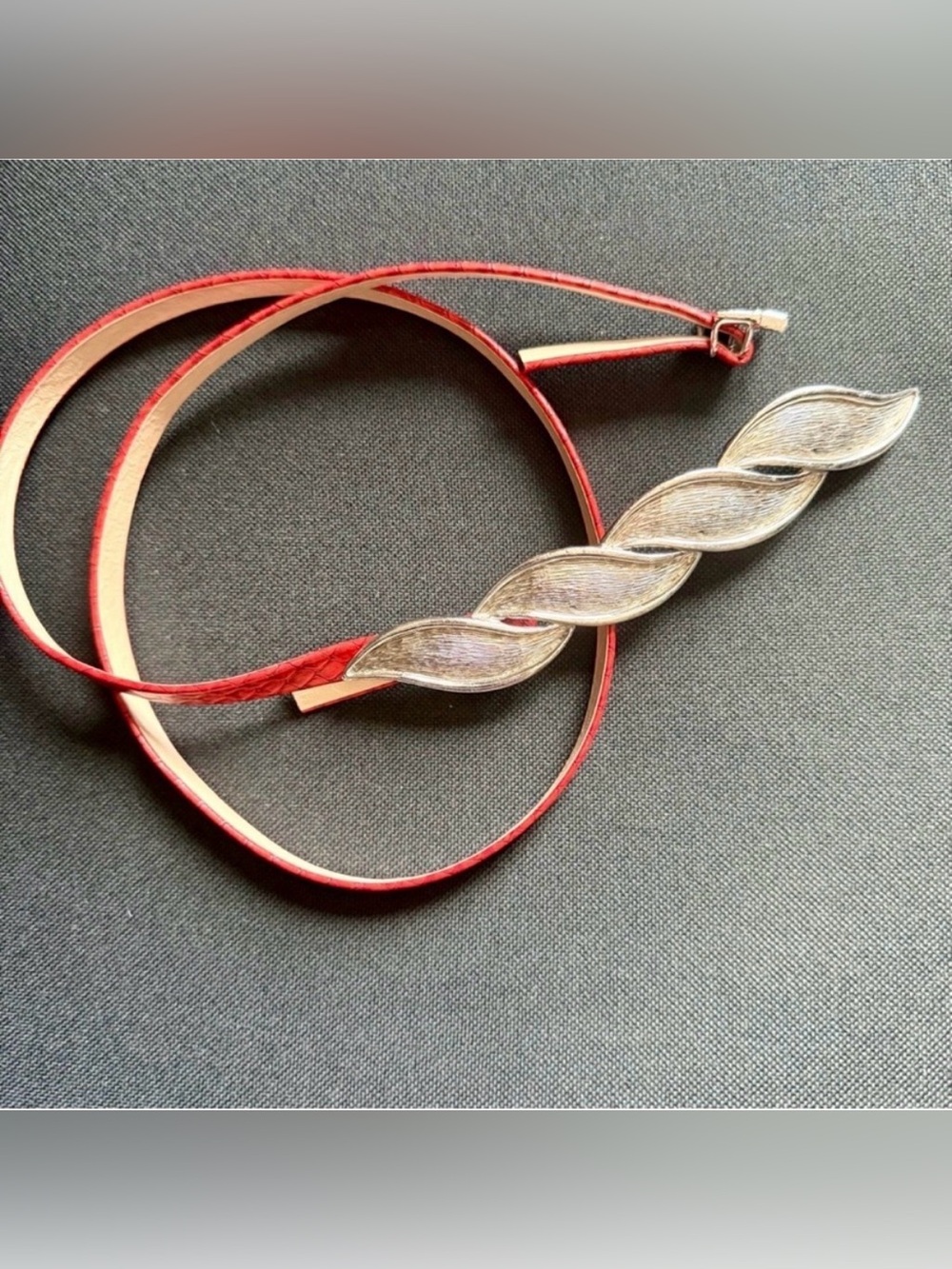 Mimi Di N Silvertone Leaf Leaves Geometric Belt Red Small Belt 1982